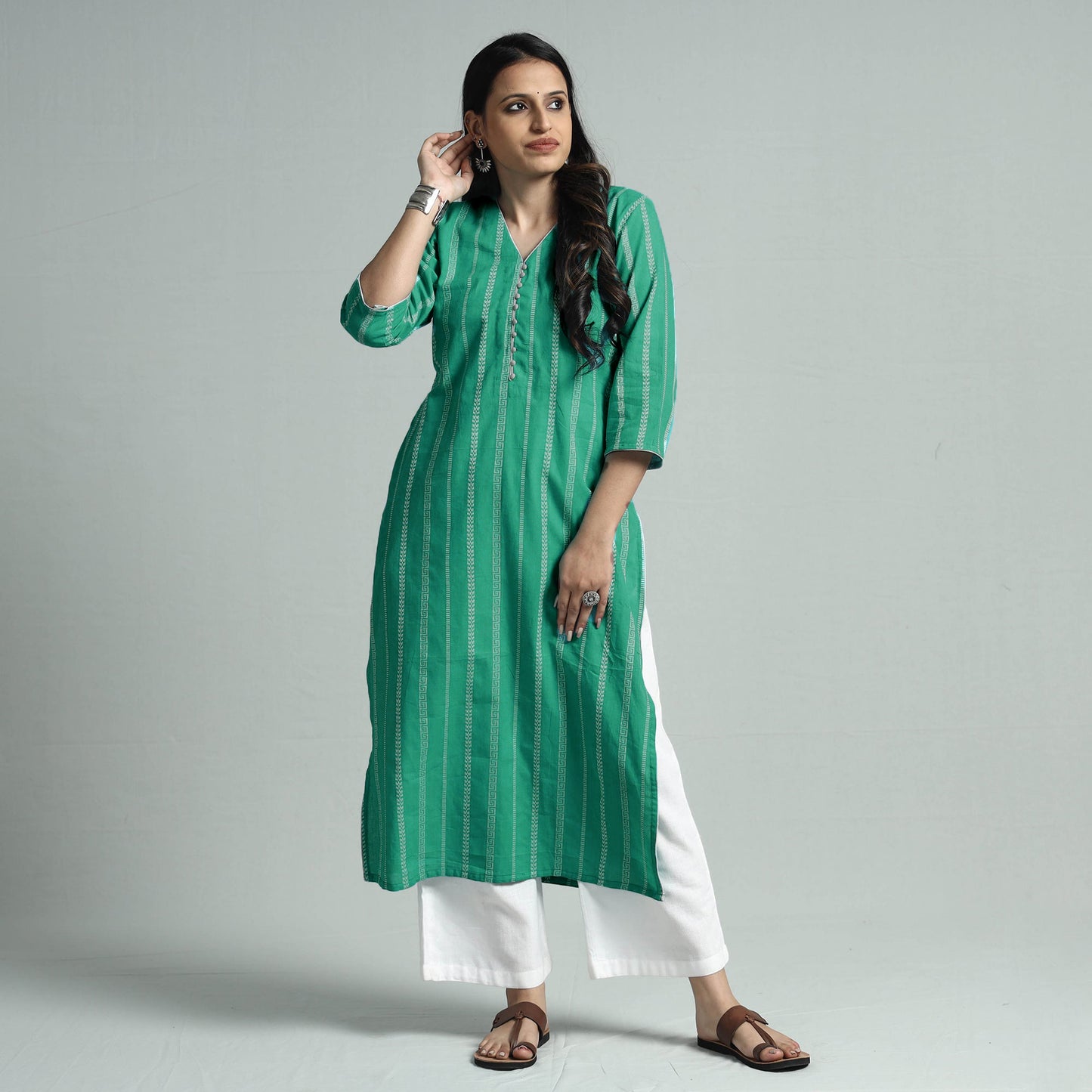 Green - Jacquard Cotton Straight Kurta 22