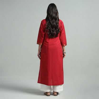 Red - Dharwad Cotton Straight Kurta