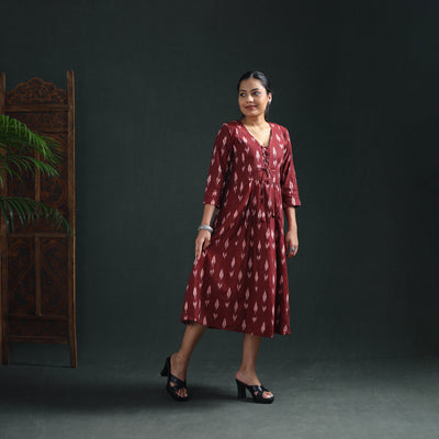 Pochampally Ikat Cotton Flared Long Dress for Women 03