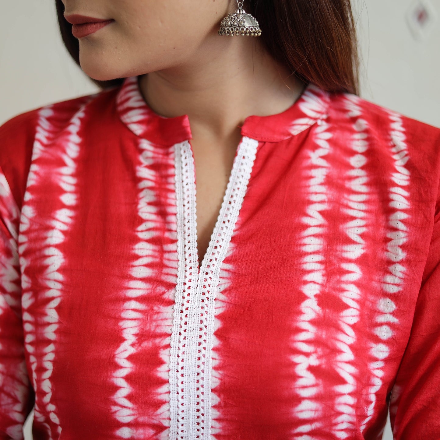 Red - Tie & Dye Cotton Straight Shibori Kurta 12