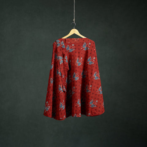 Red - Ajrakh Hand Block Print Cotton Wrap Around Skirt 24