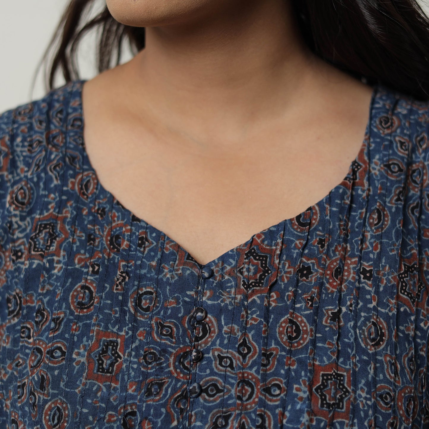 Blue - Ajrakh Block Printed Cotton Crop Top 01