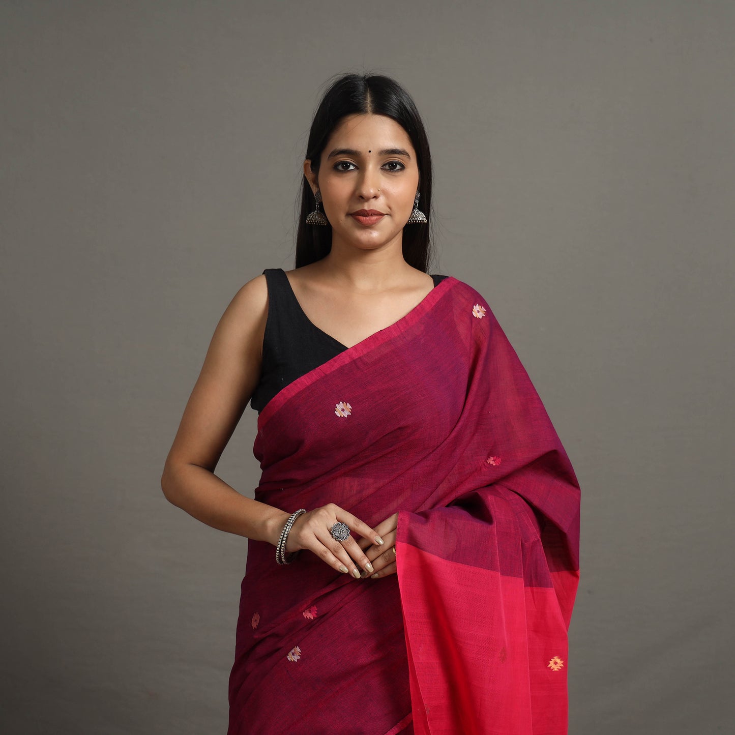 Maroon - Twinkle Jamdani Cotton Handloom Saree 76