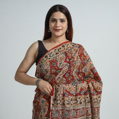 Multicolor - Pedana Kalamkari Block Printed Cotton Saree with Blouse Piece 24