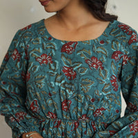 Green - Block Printed Cotton Fit & Flare Jahota Dress 04