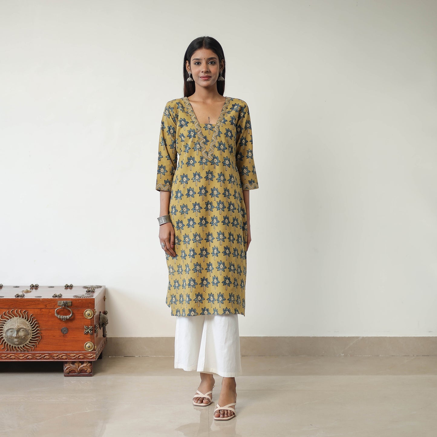 Block Printed Cotton Straight Ajrakh Kurta 32