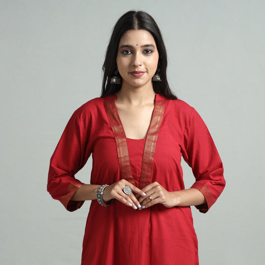 Red - Dharwad Cotton Straight Kurta