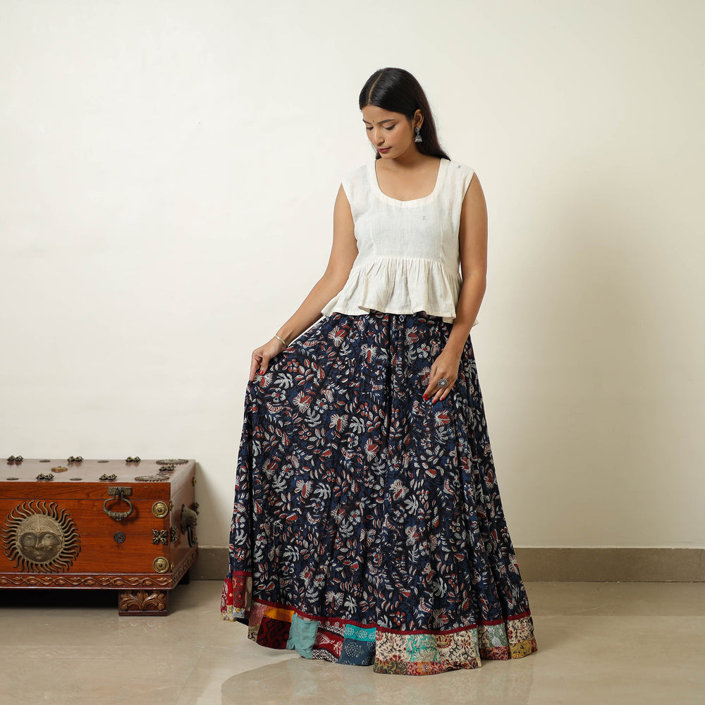 Multicolor - Hand Block Printed Cotton Long Bagru Skirt 12