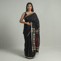 Black - handloom cotton phulia jamdani saree with tassels