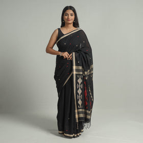 Black - handloom cotton phulia jamdani saree with tassels