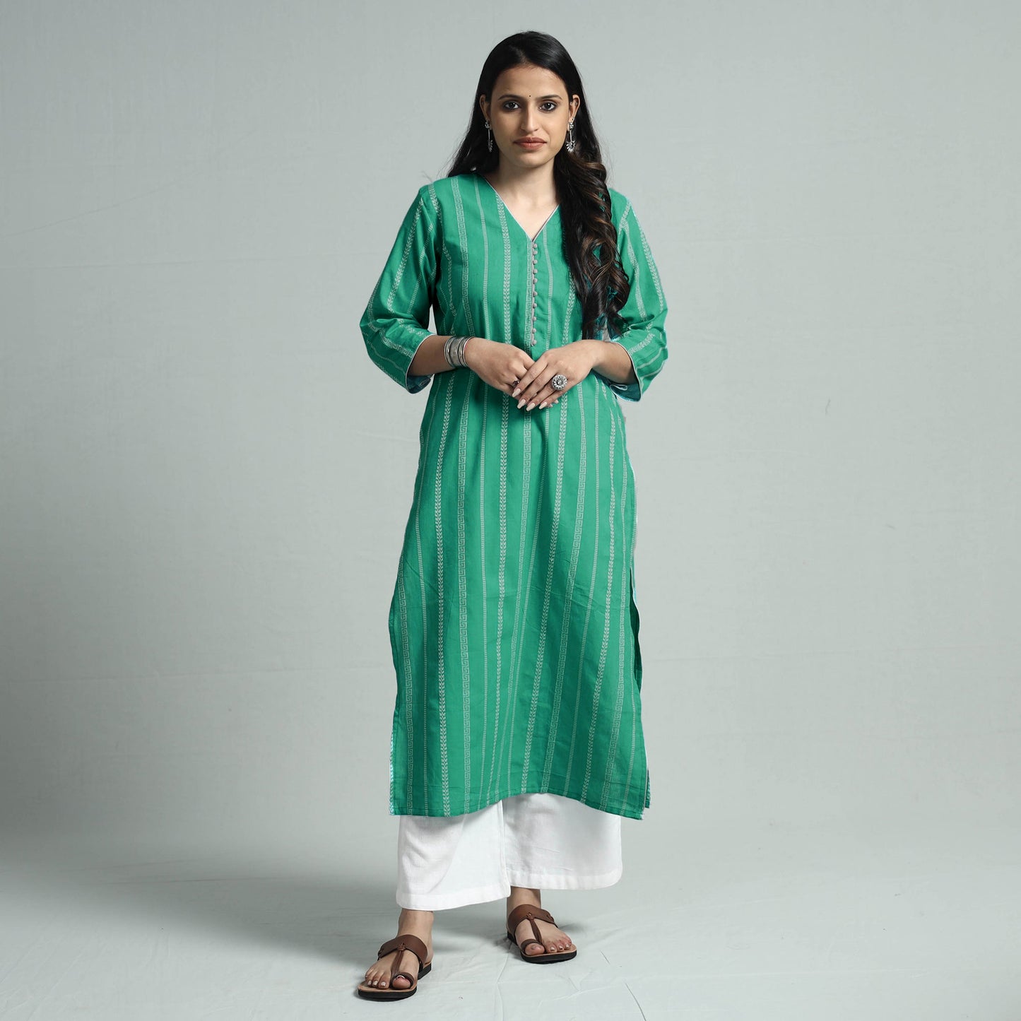 Green - Jacquard Cotton Straight Kurta 22