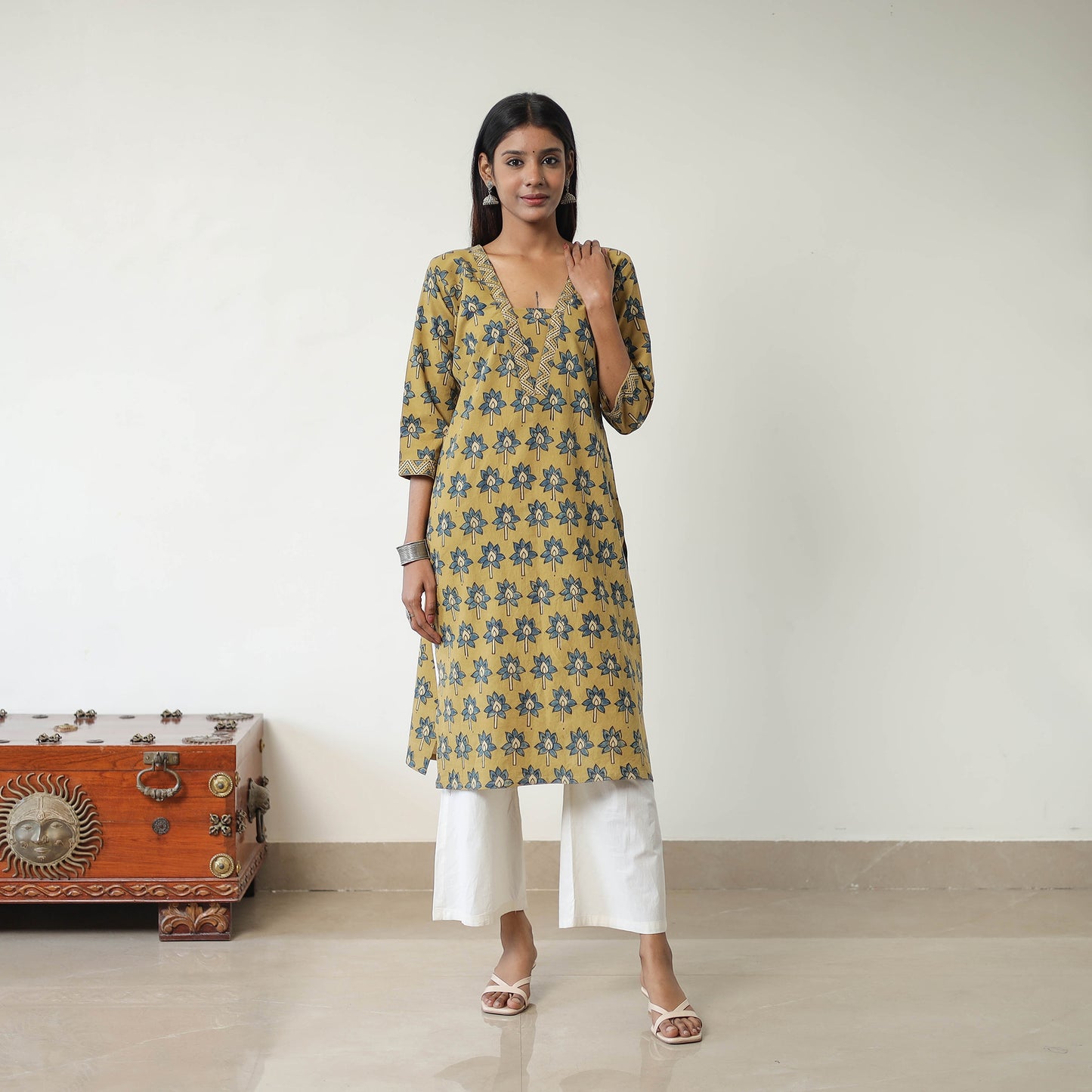 Block Printed Cotton Straight Ajrakh Kurta 32