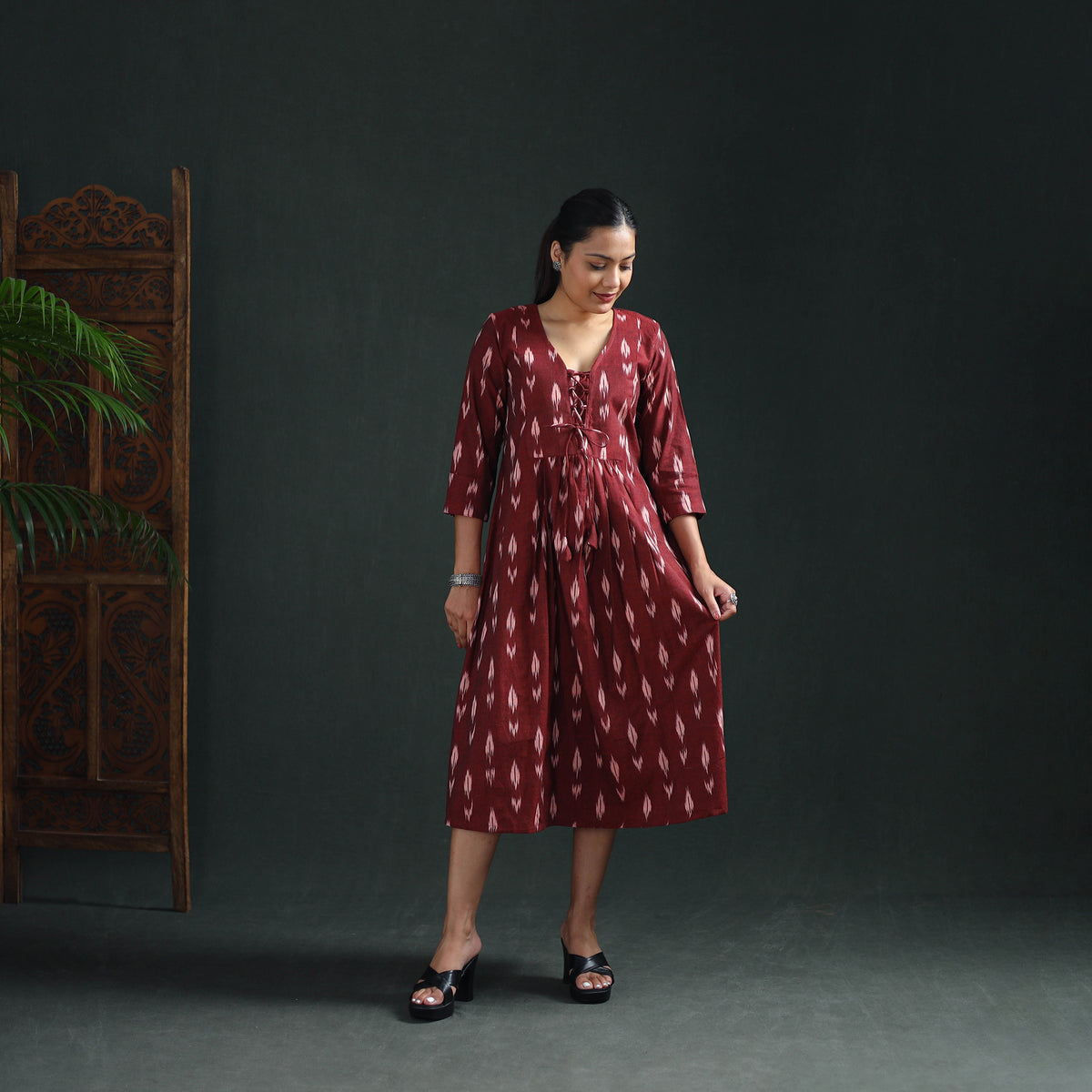Pochampally Ikat Cotton Flared Long Dress for Women 03