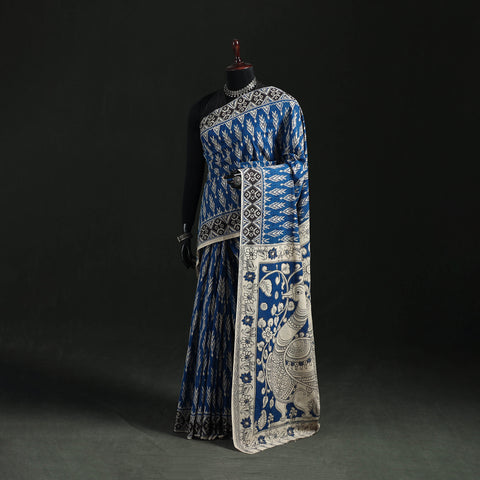 Blue - Kalamkari Printed Cotton Saree 21