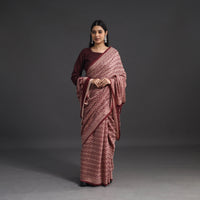 Red - Handwoven Merino Wool Bagh Block Print Saree 07