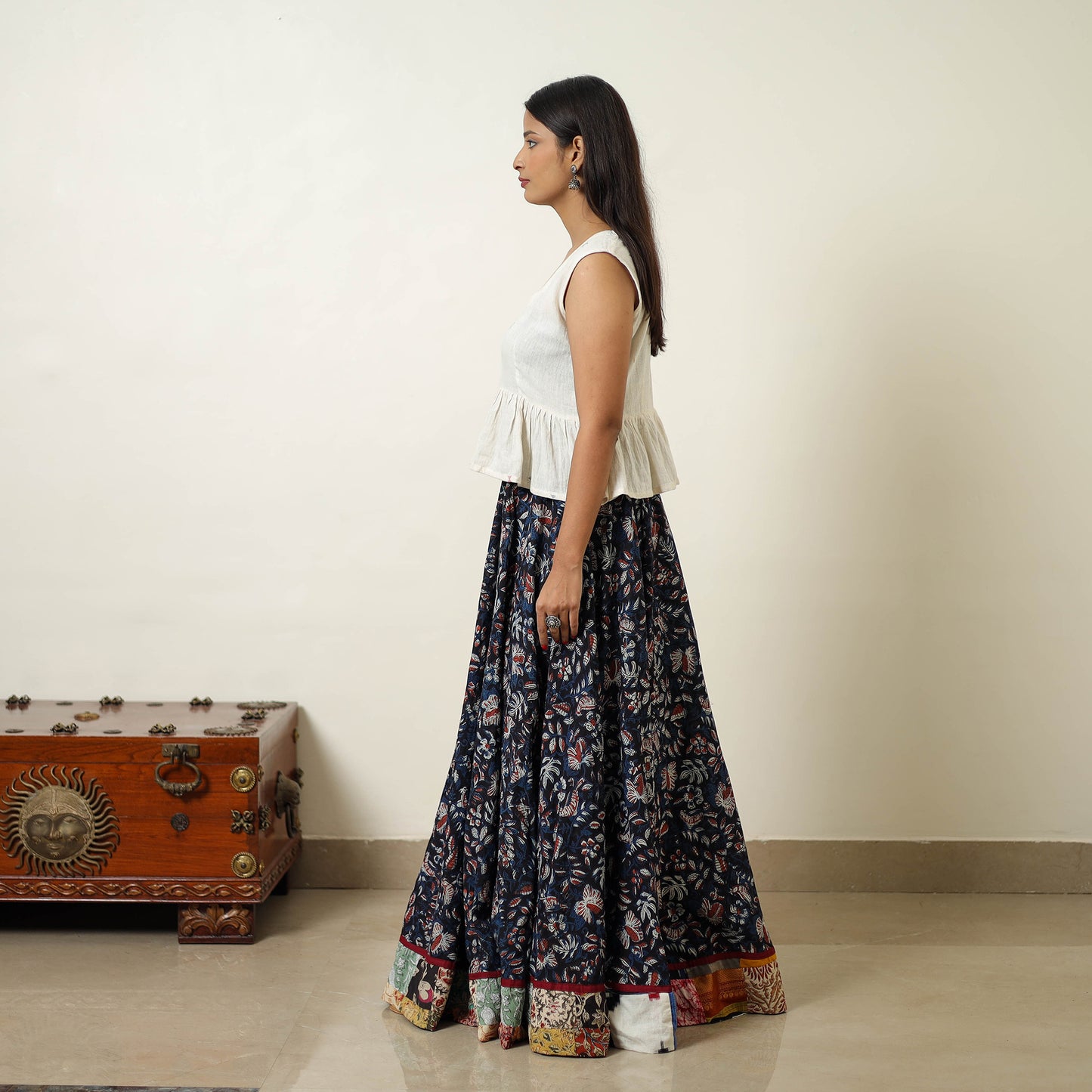 Multicolor - Hand Block Printed Cotton Long Bagru Skirt 12