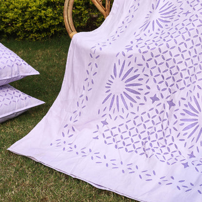 Purple - Barmer Applique Cut Work Cotton Double Bed Cover with Pillow Covers (108 x 90 in)