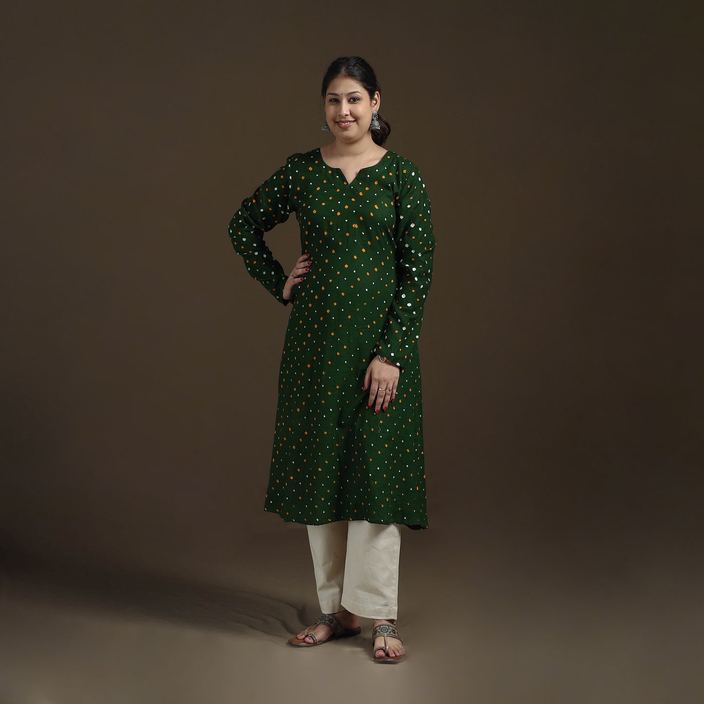 Bandhani Tie-Dye Cotton A-Line Kurta for women 04