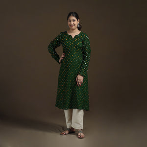 Green - Bandhani Tie-Dye Cotton A-Line Kurta for women 04