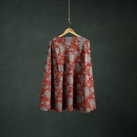 Red - Ajrakh Hand Block Print Cotton Wrap Around Skirt 25