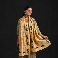 Yellow - Handloom Tussar Silk  Bengal Kantha Work Stole 60