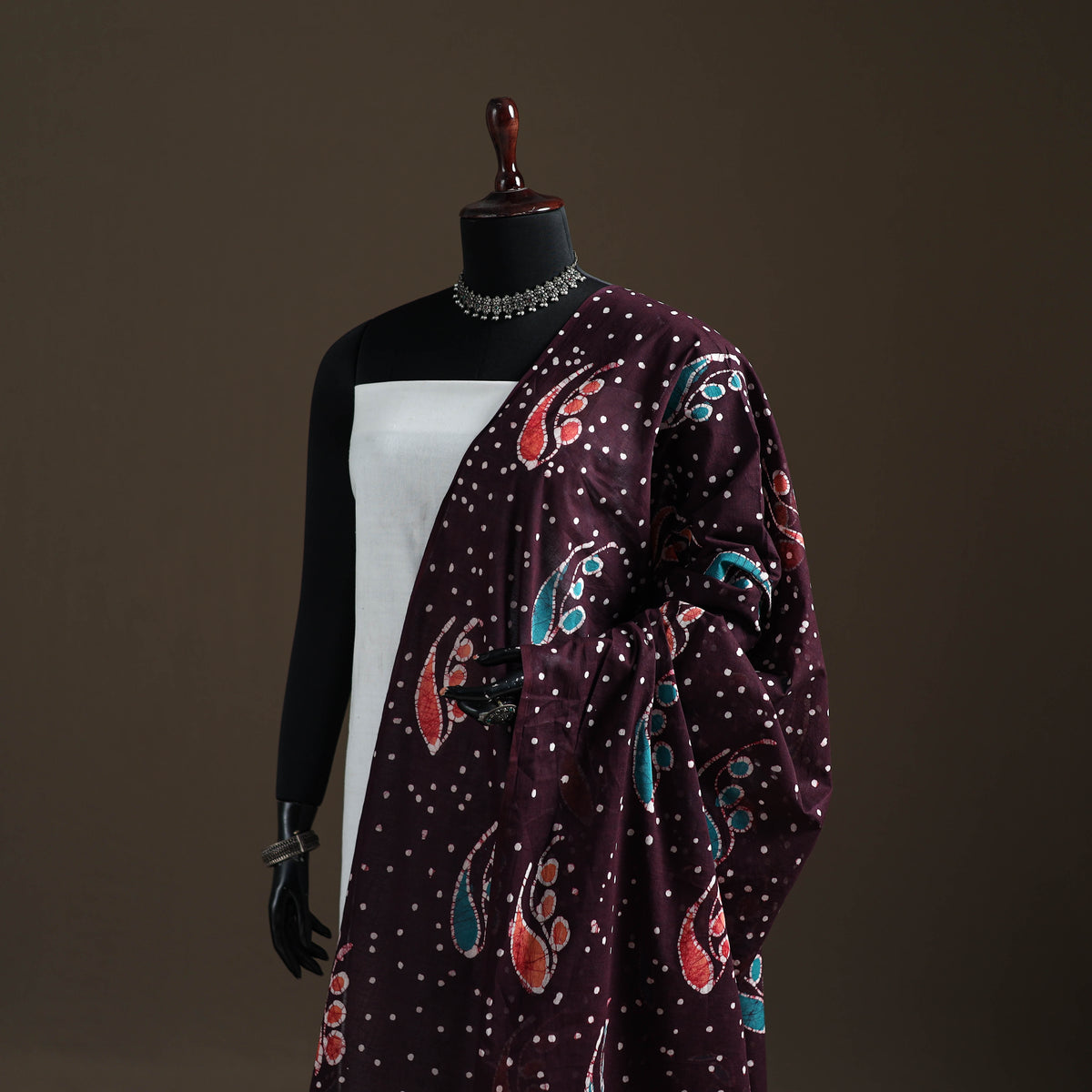 Brown - hand batik print cotton dupatta 22 - handcrafted