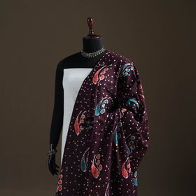 Brown - hand batik print cotton dupatta 22 - handcrafted