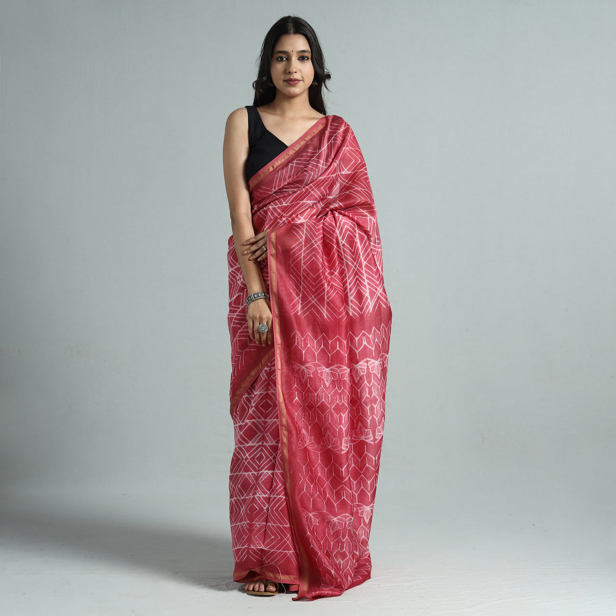 Purple - Nui Shibori Tie-Dye Chanderi Silk Saree with Zari 14