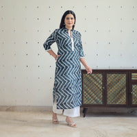 Blue - Tie & Dye Cotton Straight Shibori Kurta 11