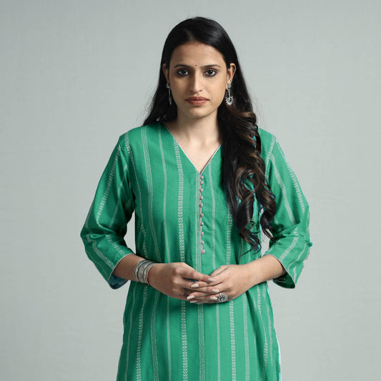 Green - Jacquard Cotton Straight Kurta 22