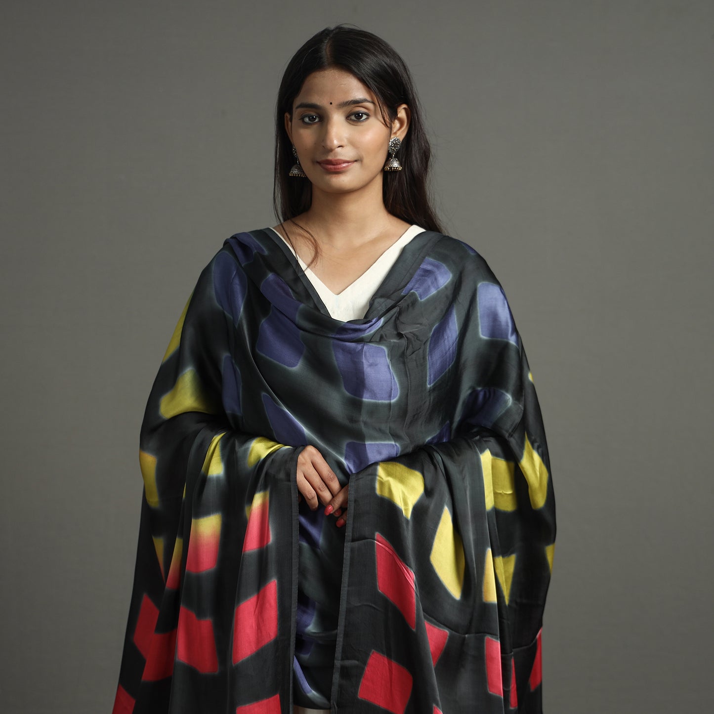 Multicolor - Shibori Clamp Dyed Modal Silk Dupatta with Zari Border 26