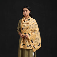 Yellow - Handloom Tussar Silk  Bengal Kantha Work Stole 60