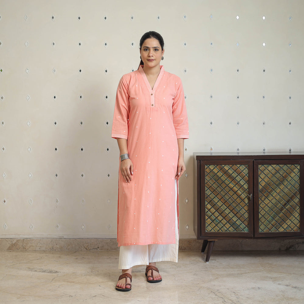 Peach - Jacquard Cotton Straight Kurta 03