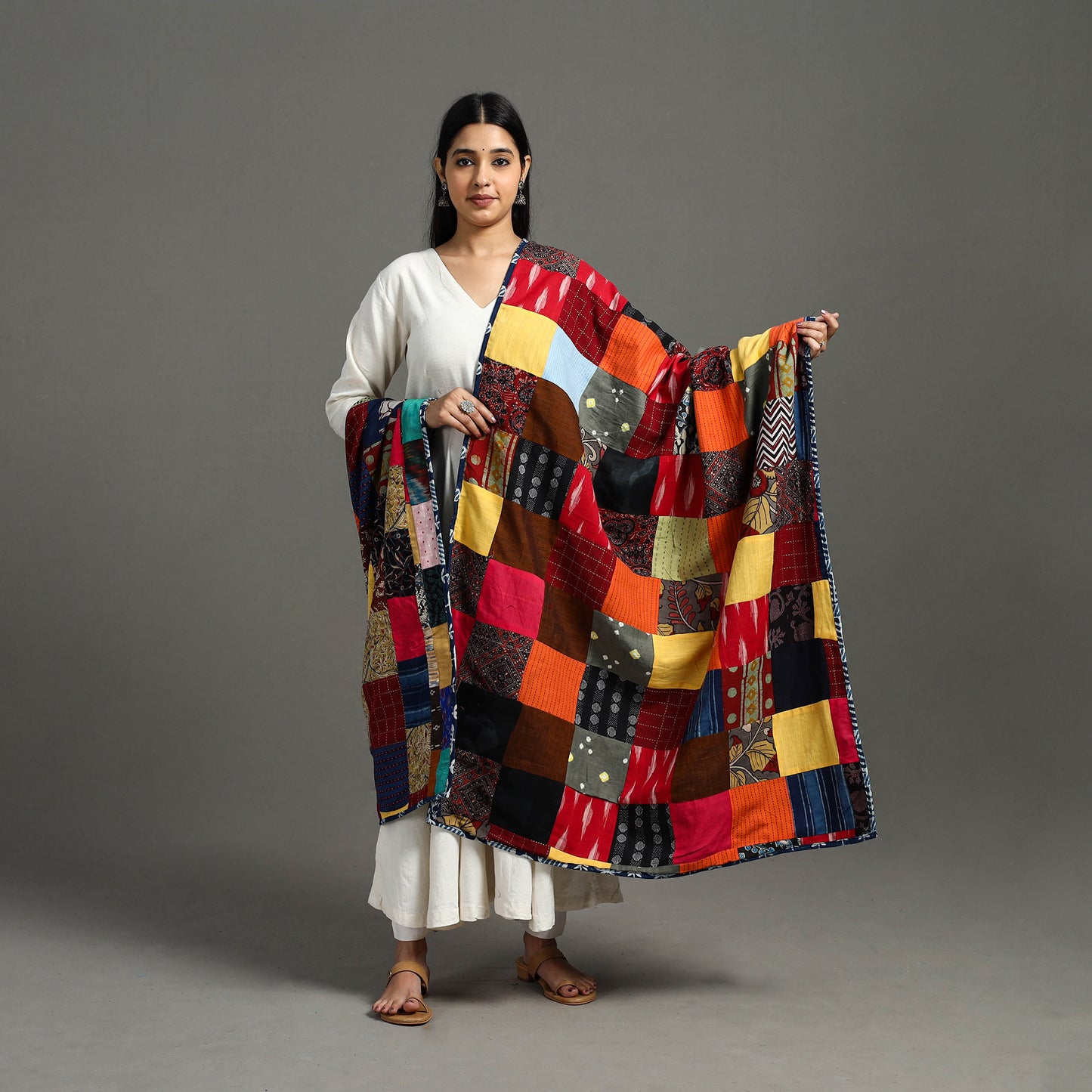 Multicolor - indigo cotton reversible patchwork dupatta 20