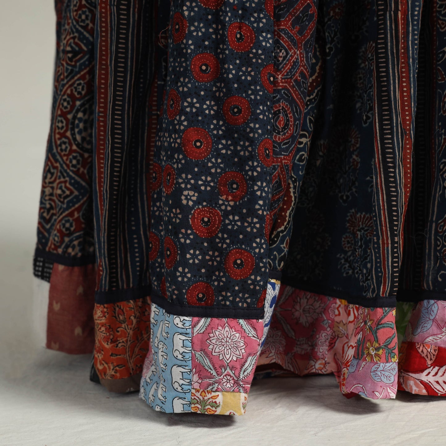 Multicolor - Kutch Block Printed 24 Kali Cotton Long Skirt 28