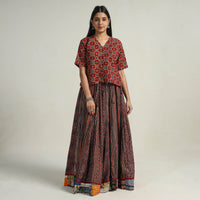 Multicolor - Kutch Block Printed 24 Kali Cotton Long Skirt 29