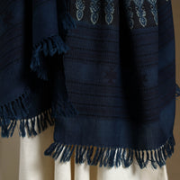 Blue  - Kutch Handwoven Ajrakh Print Pure Wool Shawl 20