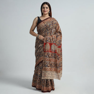 Multicolor - Pedana Kalamkari Block Printed Cotton Saree with Blouse Piece 25