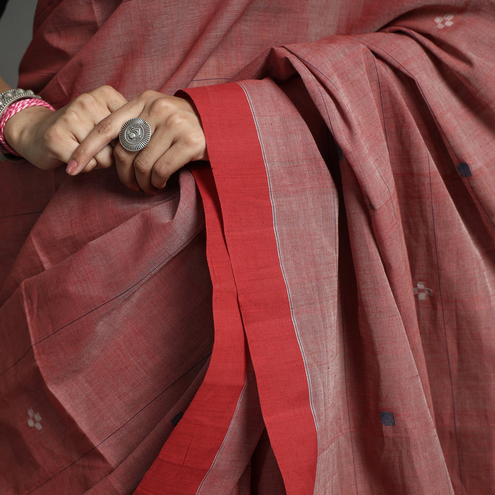 Maroon - Srikakulam Jamdani Handspun Handloom Cotton Saree 24