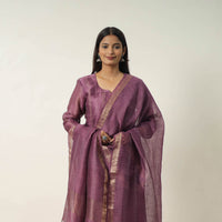 Purple - Elegant Linen Silk Handloom Plain Kurta Set 01