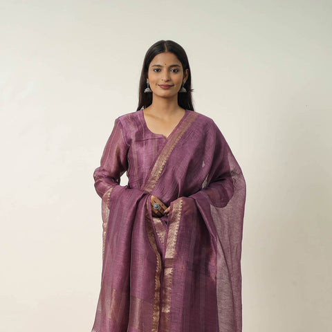 Purple - Elegant Linen Silk Handloom Plain Kurta Set 01