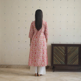 Pink - cotton a-line sanganeri kurta 04 - handcrafted