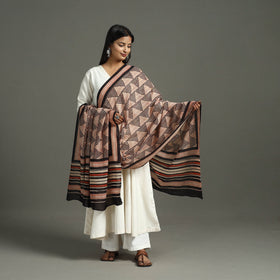  Brown Block Print Mul Cotton Dabu Bagru Dupatta