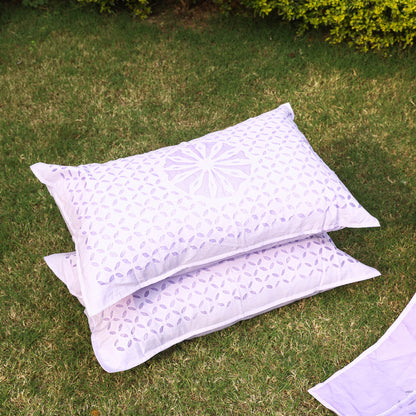 Purple - Barmer Applique Cut Work Cotton Double Bed Cover with Pillow Covers (108 x 90 in)