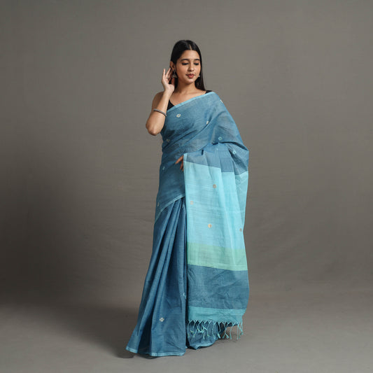 Blue - Twinkle Jamdani Cotton Handloom Saree 77