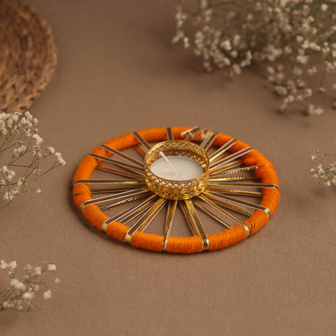 Handmade gota work chakra tealight candle holder 04