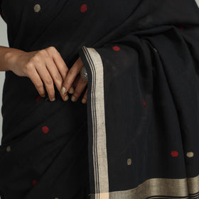Black - handloom cotton phulia jamdani saree with tassels