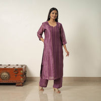 Purple - Elegant Linen Silk Handloom Plain Kurta Set 01