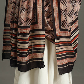  Brown Block Print Mul Cotton Dabu Bagru Dupatta