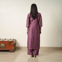 Purple - Elegant Linen Silk Handloom Plain Kurta Set 01